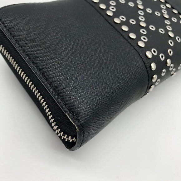 Michael Kors Black Saffiano Leather Studded Zip Around Wristlet Wallet - Picture 8 of 11